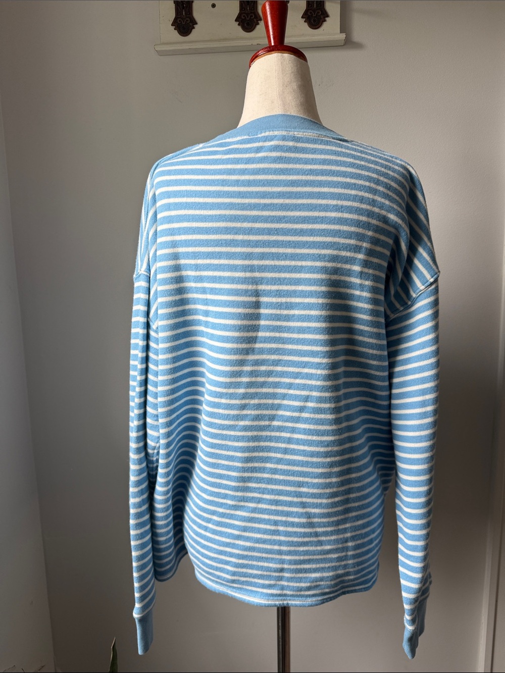 J. Crew Light Blue and White Striped Crewneck Sweater Oversized Cotton Crew - Picture 3 of 5